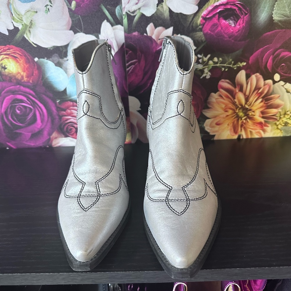 Silver Western Ankle Boots